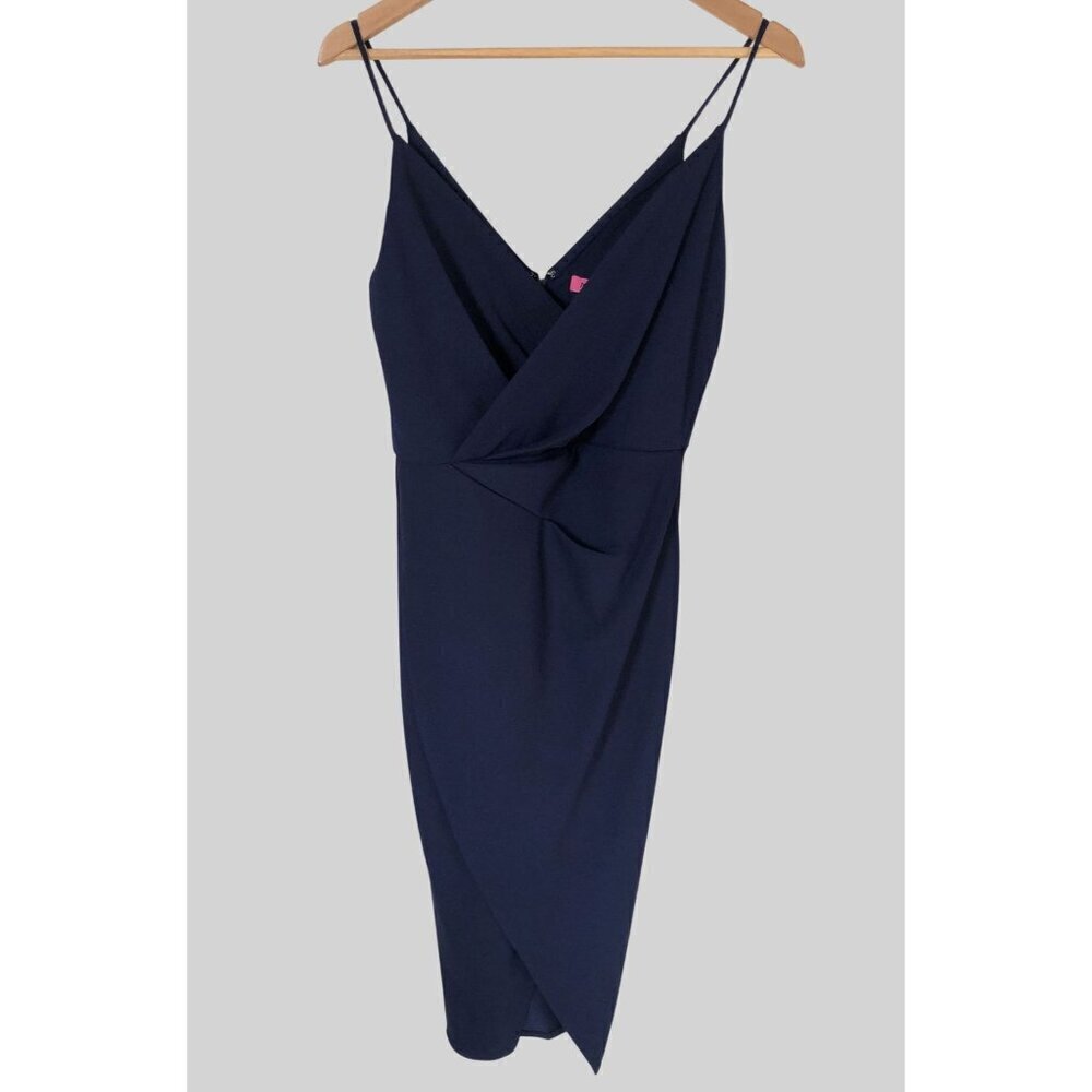 NWT Betsey Johnson Faux Wrap Dress Womens 4 Navy Blue Midi Formal Cocktail Party